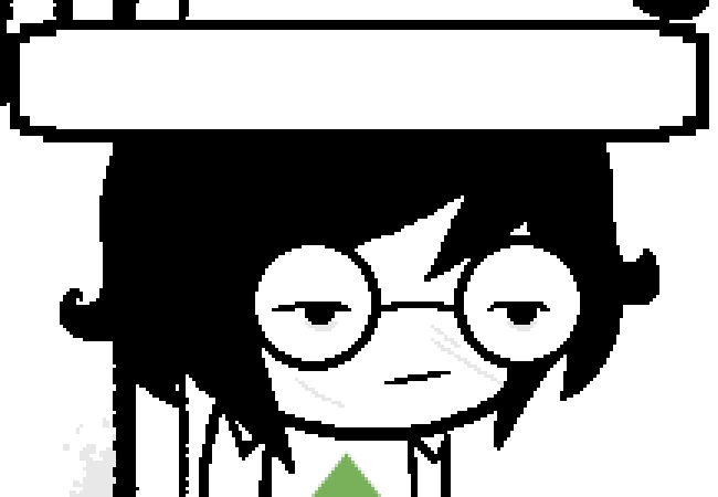 A text prompt appears over Cain's head. After a couple seconds, 'PERNICIOUS FUNGUS' slowly begins to be typed out in a monospaced font. Cain looks up at the viewer, and eventually gives an angry glare. The typing slows and stops, never completing. Instead, the writer types a frowny face before completing the word 'FUNGUS'. Cain wins this one.